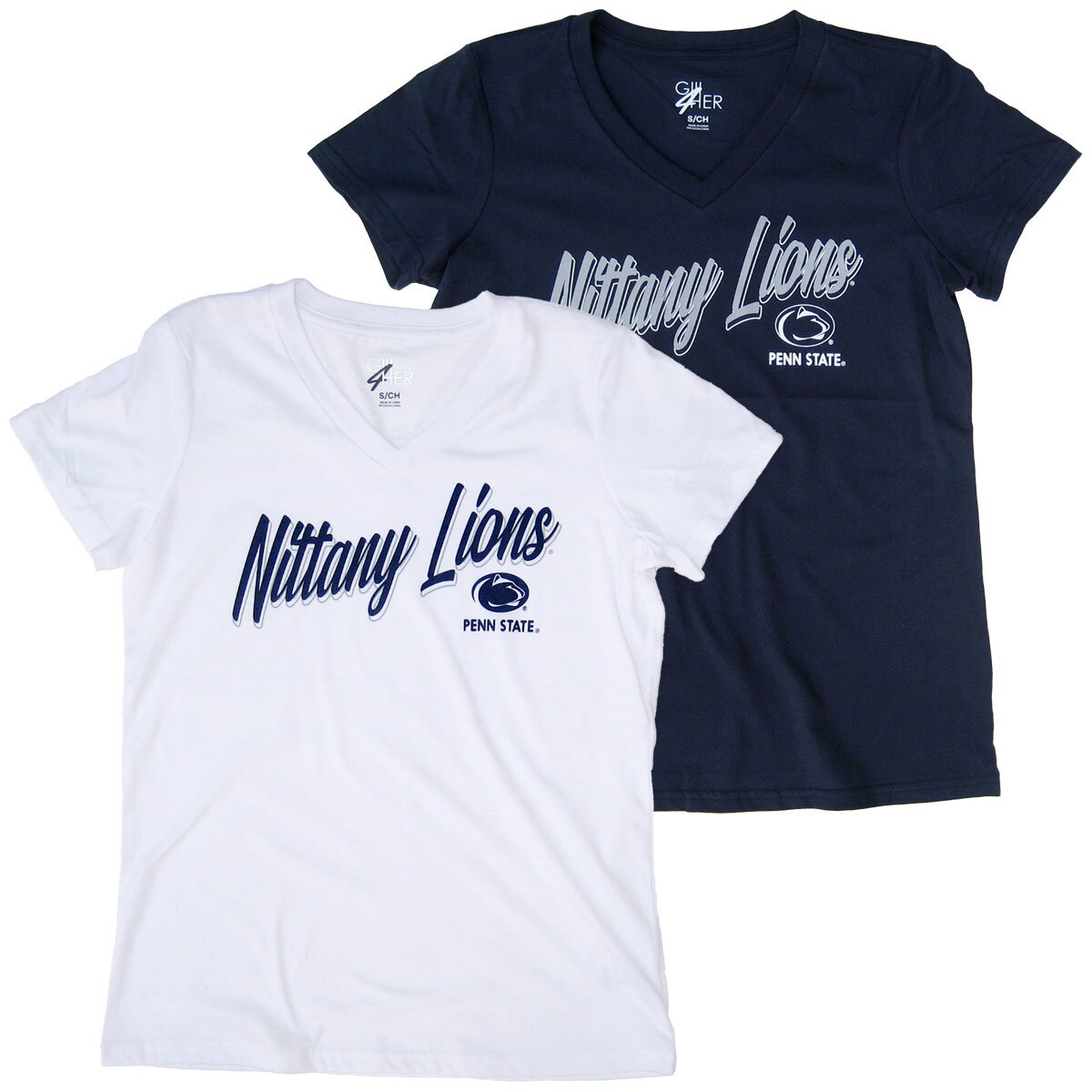 women's navy and white short sleeve v-neck t-shirts Penn State Nittany Lions